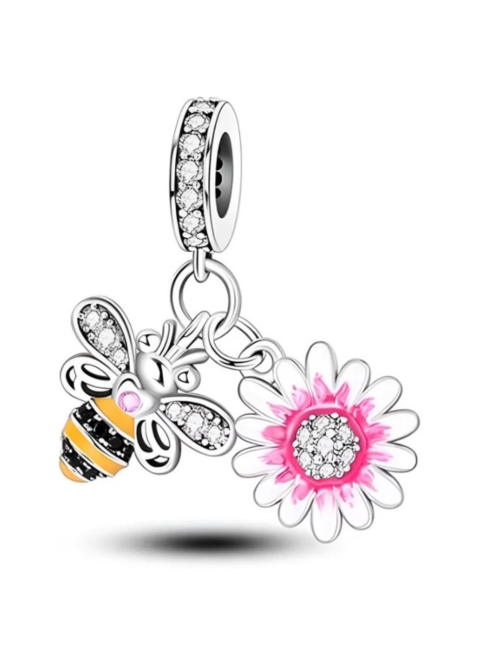 🐝Sterling Silver 925 Bumblebee & Flower Bracelet Charm-NEW